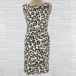ANN TAYLOR LOFT Dress Sleeveless Animal Print Knit Ruched Black Cream Small